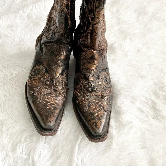 CORRAL Leather Laced Studded Embroidered Snip Toe Cowgirl Boots R1217 western - Picture 5 of 11